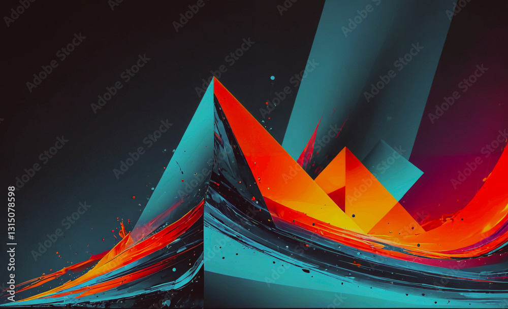 Leinwandbilder colorful abstract painting with a mountain range in the background. the painting is full of vibrant 