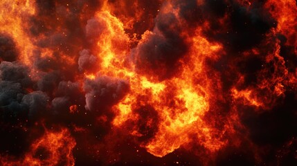 Fototapeta premium Intense Blaze with Thick Smoke Against Black Background: The Essence of Catastrophe and Pollution