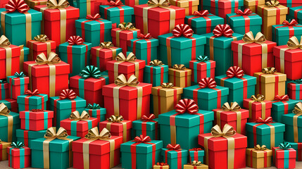 Different christmas presents on a large heap. Large stack of christmas packages. AI generated