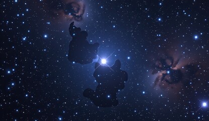 This striking digital artwork presents a dynamic and dramatic cosmic scene, showcasing a luminous, central nebula amidst a vast star field