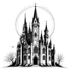 Fototapeta premium Ancient Castle Tower Hand-Drawn Illustration