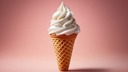 Classic soft serve ice cream cone with a perfectly swirled vanilla topping on a crispy waffle cone