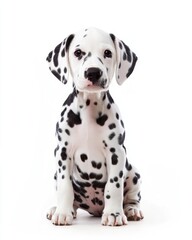 Playful Dalmatian Pup Sitting Gracefully on a Clean White Background