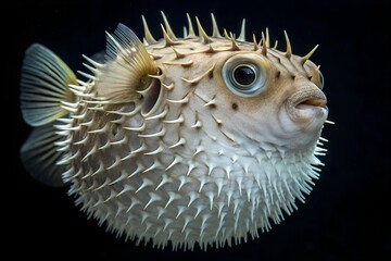 puffer fish isolated in black background