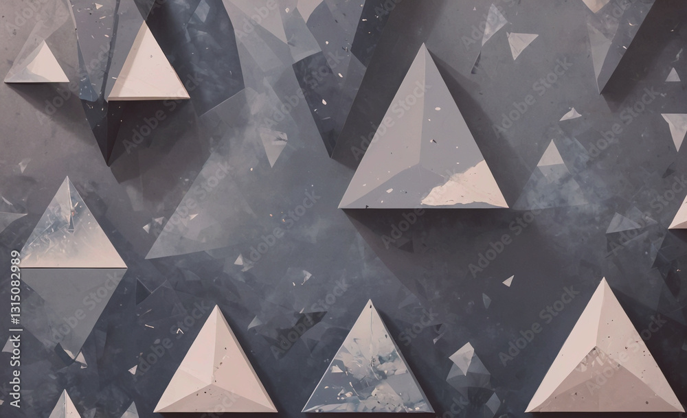 Poster wall of triangles in various sizes and angles. the triangles are all different shapes and sizes, but