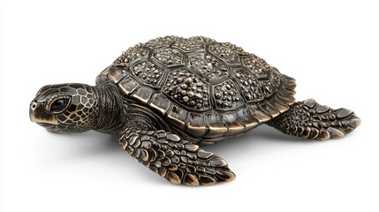 Fototapeta premium Bronze sea turtle sculpture art studio decorative art indoor space side view nature conservation theme