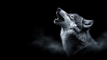 Howling wolf in dark forest wildlife serene night mystical environment close-up view nature echo