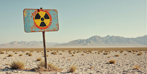 Radioactive Warning Sign in a Desert Landscape