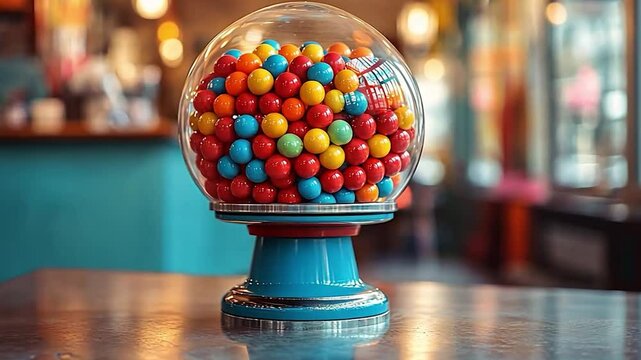 Colorful gum ball machine in cafe