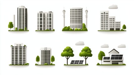 Obraz premium Modern Urban Landscape with Buildings and Solar Energy Elements