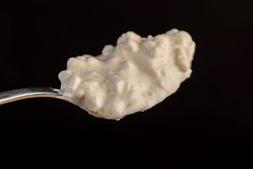 cottage cheese made from lumps with cream close-up