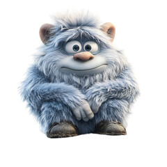 Fluffy 3D Cartoon Troll with Thick Fur Coat Isolated on Transparent Background