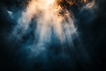 Obraz premium Beautiful Light Beams Piercing Through Smoky Atmosphere in a Calm, Peaceful Environment