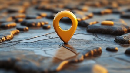 Golden location pin on textured map.