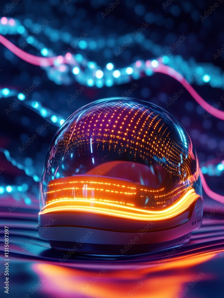 Aufkleber smart neurostimulation helmet promotes hair growth with gentle light and animated wave signals in an