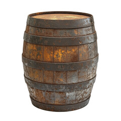 Fototapeta premium Rusty old metal barrel isolated on Transparent background showcasing rugged texture and vintage character, Rusty old metal barrel isolated on