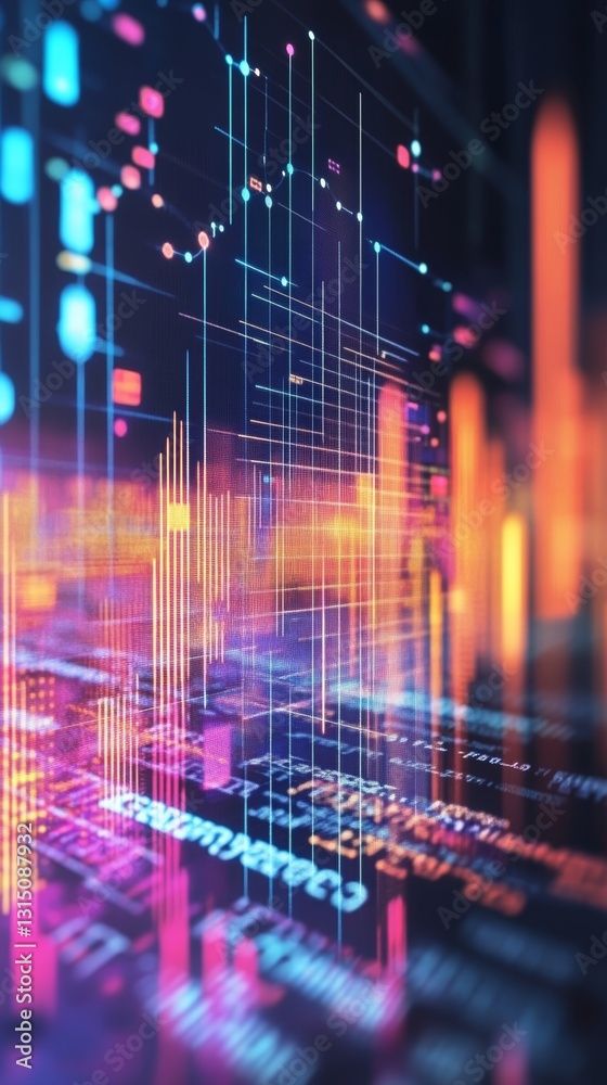 Poster this abstract visualization showcases colorful graphic elements representing data trends and analyti