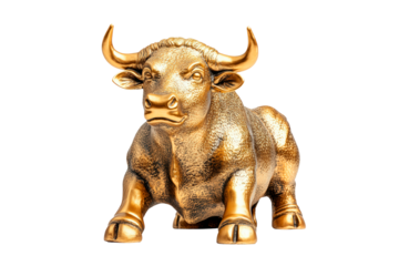 A gold bull statue isolated on transparent background