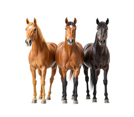 Fototapeta premium Horses standing together in white isolated on transparent background, png