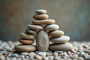Smooth stones are stacked in a harmonious display