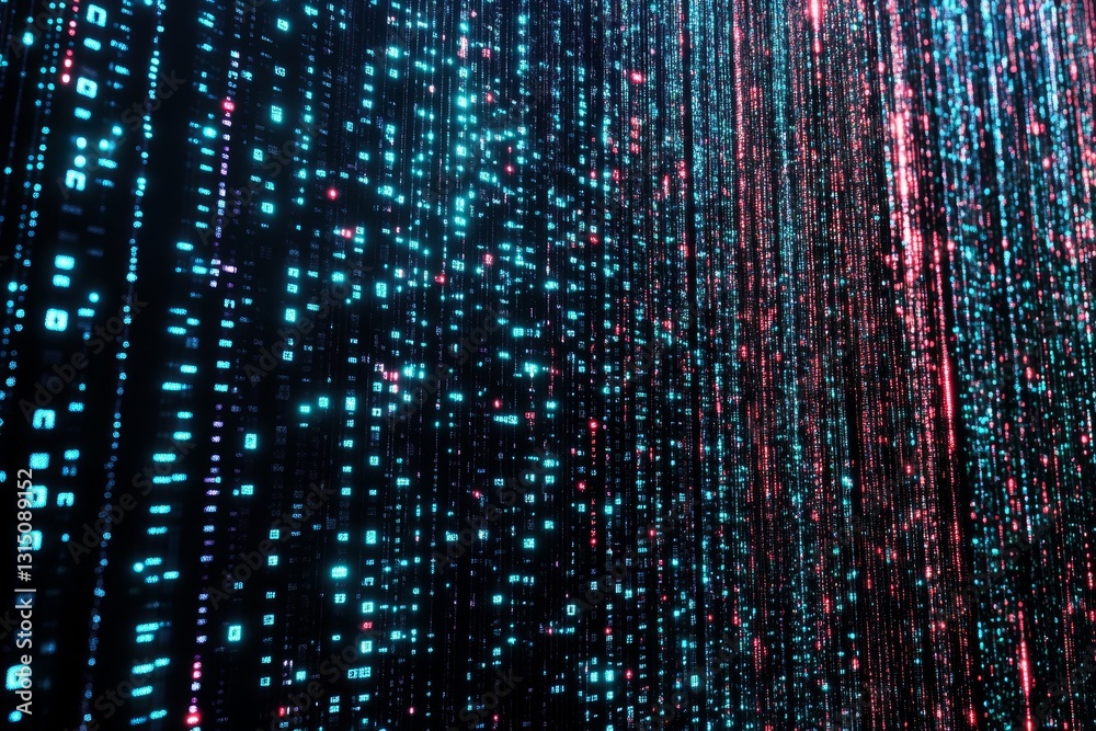 Poster a colorful, abstract image of a computer code. the colors are bright and the lines are very thin. th