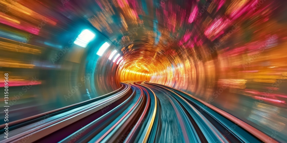 Poster experience a captivating journey through a vibrant tunnel filled with abstract patterns and colors. 
