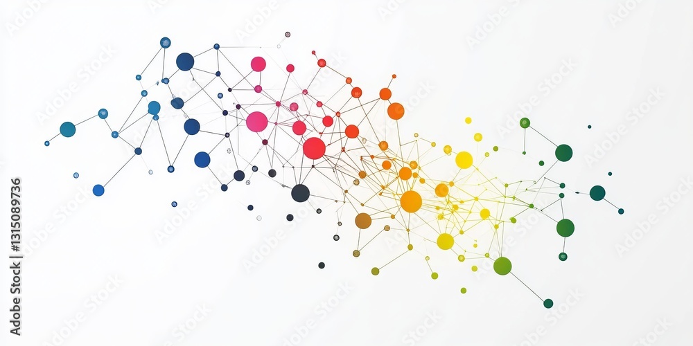 Poster vibrant network of colorful data streams creates a dynamic visual for data analysis. perfect for tec