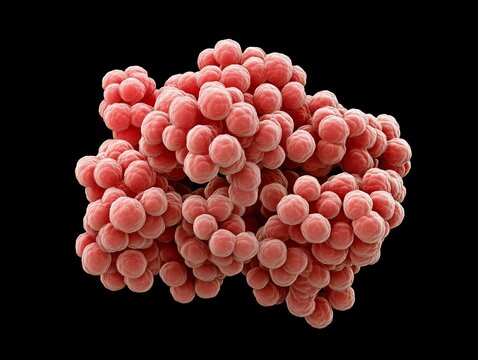 A high-resolution 3D-rendered visualization of a ribosome, depicting its intricate molecular structure composed of ribosomal RNA (rRNA) and protein subunits.
