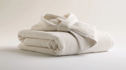 A soft cotton robe neatly folded on a white isolated background