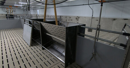 Pens for breeding piglets on a pig farm. Pigsty, pig breeding.