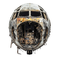 Burned Out Airplane Skeleton of Shuttle Wreckage Isolated on Transparent Background