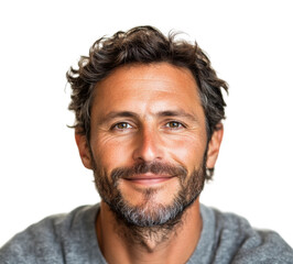 Fototapeta premium Smiling man portrait neutral isolated on transparent background, png