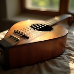 Fototapeta premium lute strings, musical instrument in natural light, melody