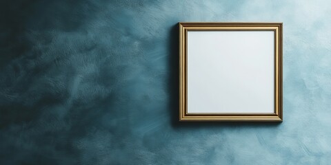 This image features an empty picture frame on a textured topaz blue wall, providing a perfect blank canvas for artistic expression and decoration ideas.
