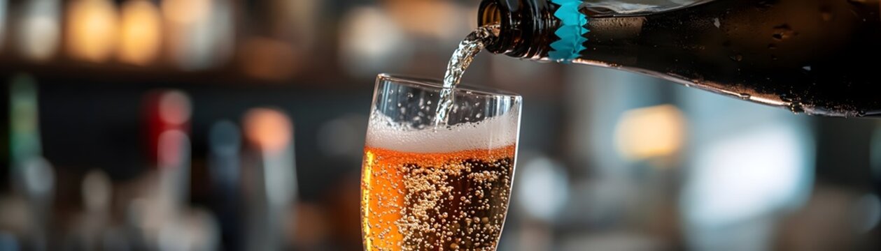 A refreshing glass of bubbly beer being poured from a bottle, perfect for celebrations or casual gatherings.