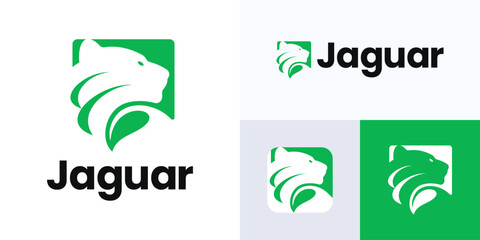 Creative jaguar logo design combination with icon leaf, Animals head integrated with leaves concept for animals nature, Symbol emblem for Animals Cheetah, Panther, Tiger, Leopard, Design inspiration.