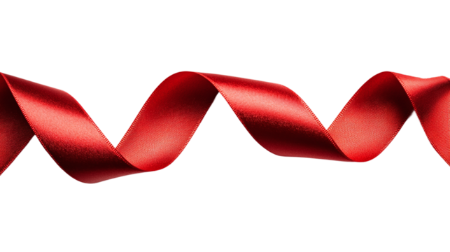 Elegant red ribbon isolated, representing silk and satin decoration elements, ideal for birthday, anniversary, or celebratory occasions.