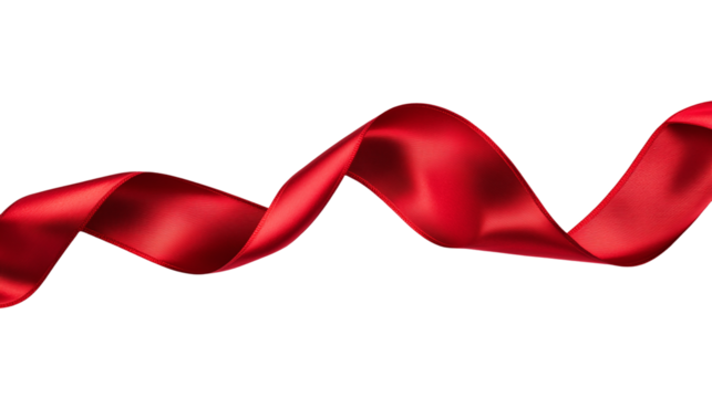 Elegant red ribbon isolated, representing silk and satin decoration elements, ideal for birthday, anniversary, or celebratory occasions.