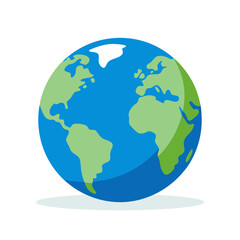 Earth icon. Planet Earth with continents and oceans, isolated on white background. Globe symbol. Vector illustration