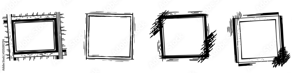Wall mural grunge frame. set of empty hand drawn frames. frames in doodle style. vector illustration