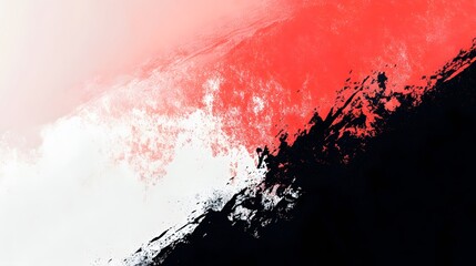 Abstract Contrast: An abstract minimalist artwork featuring a dramatic clash of bold black and white paint strokes with vibrant red accents, creating a dynamic visual dialogue of light and shadow.