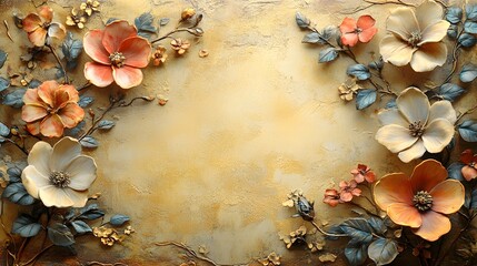 A Timeless and Sophisticated Vintage Floral Border Frame Design in Golden Hue for Invitations and Certificates