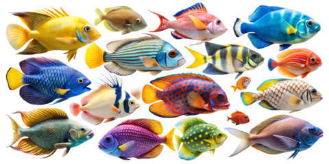 Set of colourful fishes