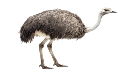 Side view full-body portrait of an emu ostrich isolated, representing a large flightless bird from Africa, perfect for safari or wildlife imagery.