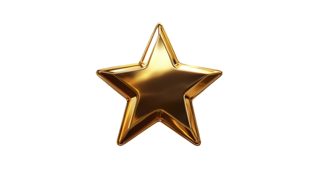 Star icon isolated, a golden shiny award symbol representing success, luxury, and high achievement, ideal for recognition or ranking visual elements.