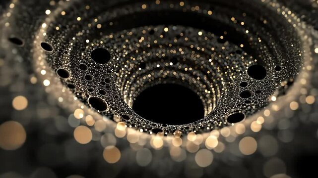 Abstract Swirling Patterns with Golden Particles and Dark Center Creating a Cosmic Depth