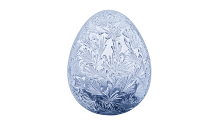 Easter egg covered in sparkling frost and delicate ice crystal carvings, isolated on white background --ar 16:9