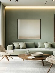 The Modern Olive Green Living Room Interior Design Displayed Beautifully