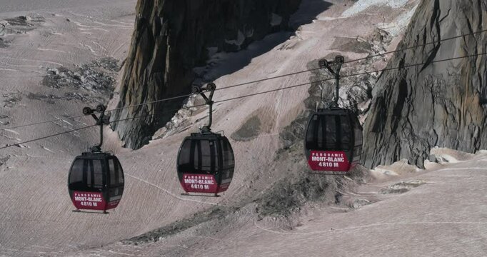Cable car between Aiguille du Midi and Punta Helbronner in Mont Blanc massif