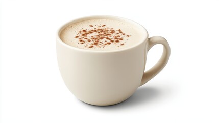 Obraz premium A fresh cup of hot chai latte with a sprinkle of cinnamon on a white isolated background